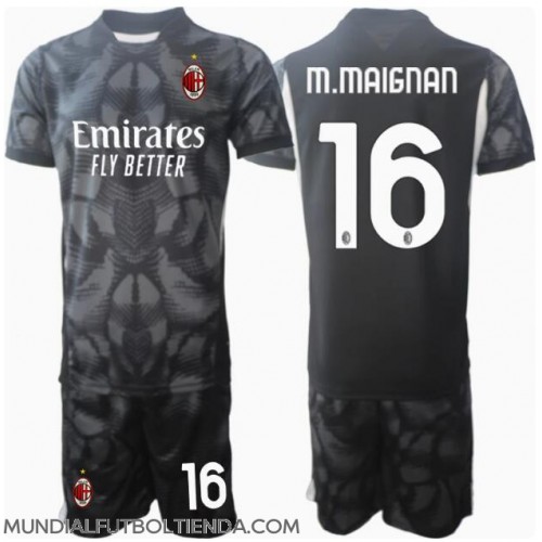 Camiseta AC Milan Mike Maignan #16 Portero Primera Equipación Replica 2024-25 para niños mangas cortas (+ Pantalones cortos)